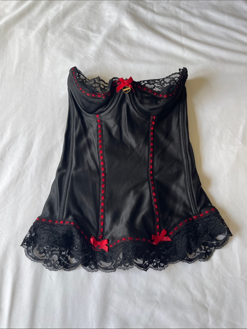 Black Lace-Trim Bustier with Red Accents - Women Intimates